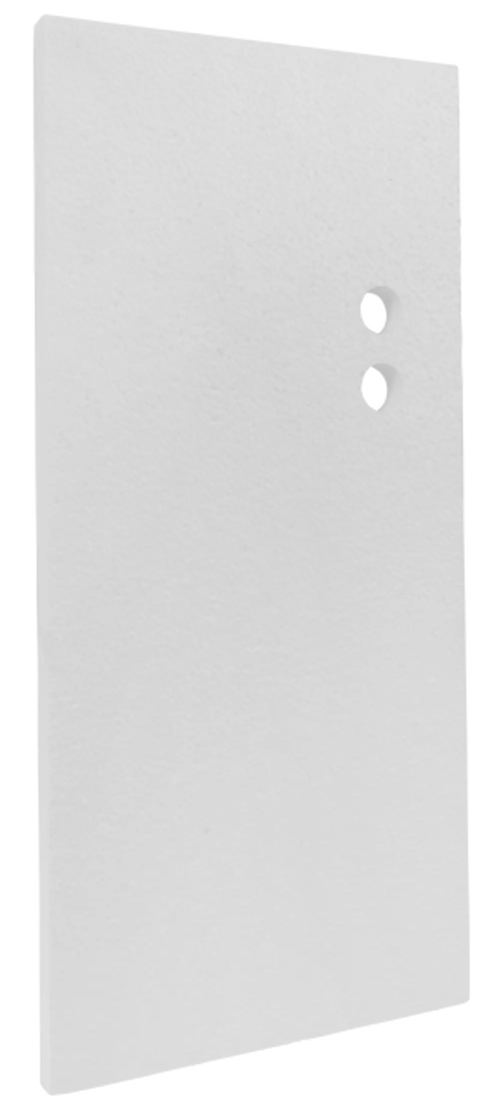Weiße Frontabdeckung mit zwei Löchern, passend für Heizsysteme. Marke WOLF. Oberfläche mit strukturierter Textur.